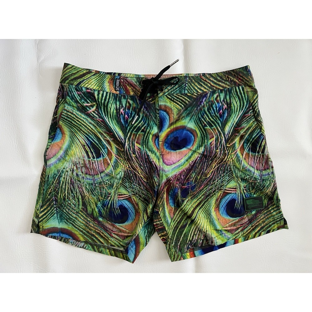 Sunga Life Peacock 4-Way Stretch Board Shorts Men's Sz. 32 Beach Resort Tropical